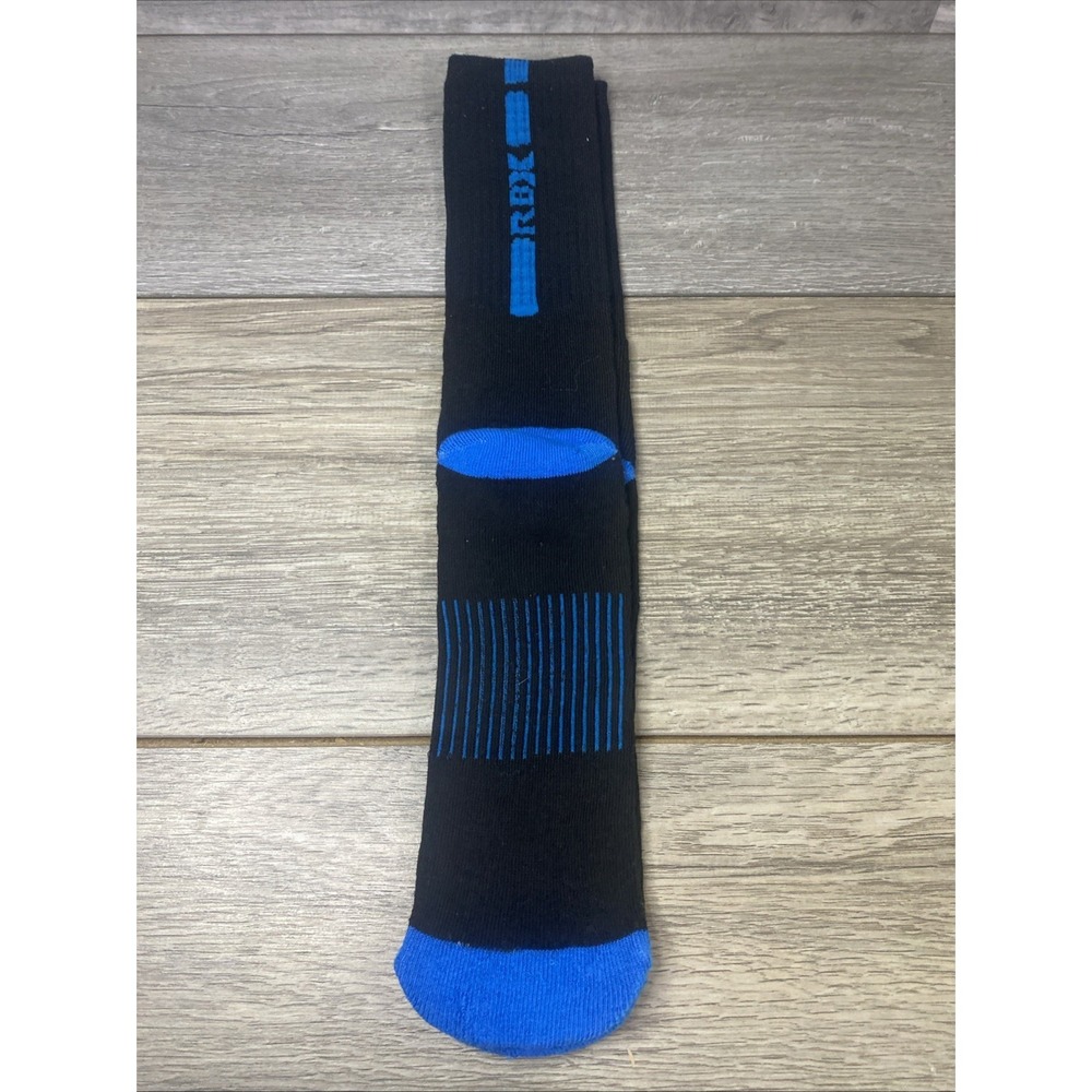 RBX Mens Crew Socks Black Blue Athletic Performance Arch Support Cushioned 1 Pr